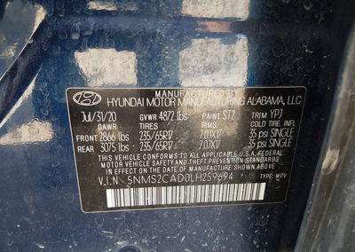 2020 Hyundai Santa Fe Se, Roof damage, Iaai lot 45085127, photo 9 of 18