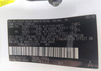 2012 Toyota Sienna Le V6 8 Passenger, daño Normal Wear & Tear, Iaai lote 45343733, foto 9 de 16