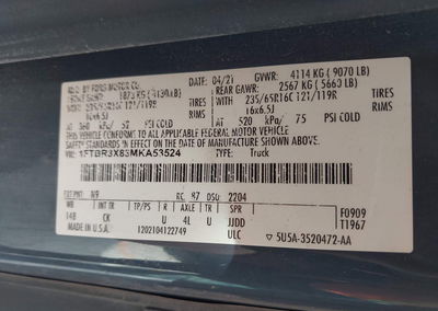2021 Ford Transit-250 Cargo Van, uszkodzenie: Grad, Iaai lot 44603423, zdjęcie 9 z 16