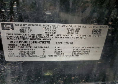 2015 Gmc All Models Sierra, uszkodzenie: Przód, Copart lot 54240266, zdjęcie 12 z 14