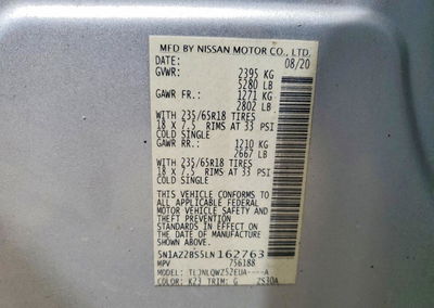 2020 Nissan Murano Sv, Front End damage, Copart lot 54779886, photo 14 of 16