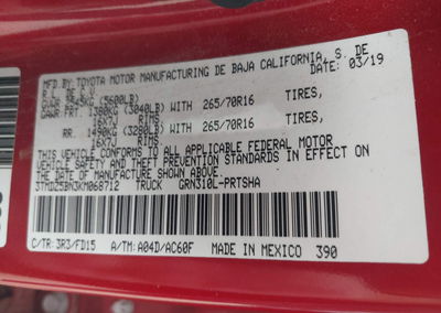 2019 Toyota Tacoma Trd Off Road, Front End damage, Iaai lot 45028045, photo 9 of 16