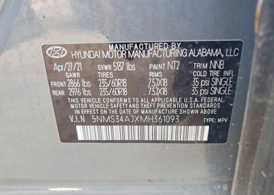 2021 Hyundai Santa Fe Sel, uszkodzenie: Przód, Copart lot 50484906, zdjęcie 14 z 16