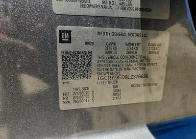 2020 Chevrolet Silverado K1500 Lt, daño Frontal, Copart lote 54215636, foto 12 de 12
