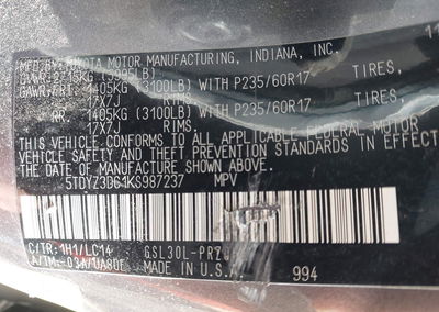 2019 Toyota Sienna Xle 8 Passenger, uszkodzenie: Przód, Iaai lot 45264151, zdjęcie 9 z 19