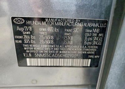 2019 Hyundai Santa Fe Ultimate 2.4l, Side damage, Copart lot 45581386, photo 13 of 15