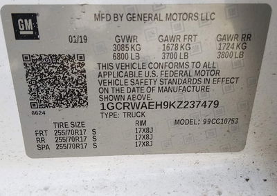 2019 Chevrolet Silverado 1500 Work Truck, daño Lateral izquierdo, Iaai lote 45014200, foto 9 de 21