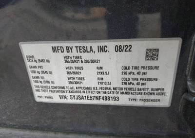 2022 Tesla Model S Dual Motor All-wheel Drive, uszkodzenie: Przód, Iaai lot 44850932, zdjęcie 9 z 18
