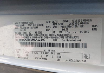 2021 Ford Transit-350 Passenger Van Xl, daño Frontal, Iaai lote 45207318, foto 9 de 22