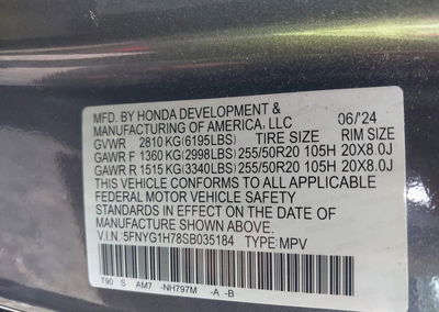 2025 Honda Pilot Touring, Front End damage, Iaai lot 44848324, photo 9 of 17
