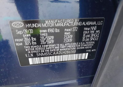 2020 Hyundai Santa Fe Limited 2.0t, пошкодження: Передня частина, Iaai лот 45286904, фото 9 з 17