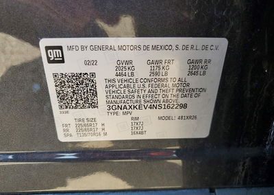 2022 Chevrolet Equinox Lt, Front End damage, Copart lot 85790665, photo 13 of 15