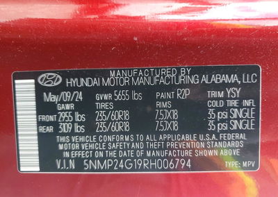 2024 Hyundai Santa Fe Sel, uszkodzenie: Przód, Copart lot 58002136, zdjęcie 14 z 14