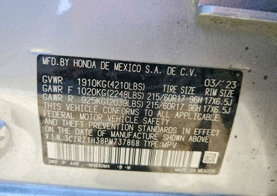 2023 Honda Hr-v Lx, Undercarriage damage, Copart lot 55198566, photo 13 of 13