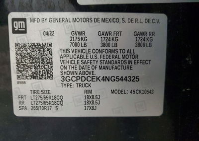 2022 Chevrolet Silverado K1500 Trail Boss Custom, uszkodzenie: Przód, Copart lot 75614195, zdjęcie 13 z 13