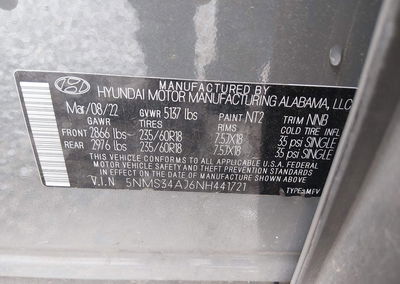 2022 Hyundai Santa Fe Sel, Rear damage, Iaai lot 45173447, photo 9 of 16