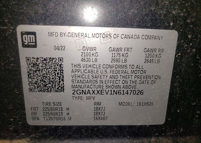 2022 Chevrolet Equinox Premier, Front End damage, Copart lot 56824516, photo 13 of 15