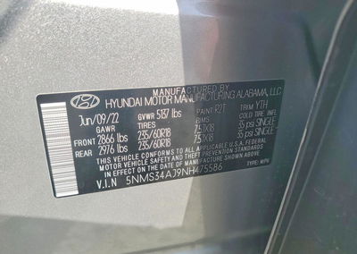2022 Hyundai Santa Fe Sel, daño Trasero, Copart lote 60407356, foto 13 de 13