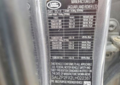 2020 Land Rover Range Rover Evoque Se, daño Frontal, Copart lote 55354946, foto 14 de 16