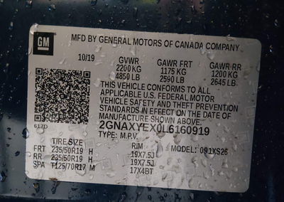2020 Chevrolet Equinox Awd Premier 2.0l Turbo, Right Side damage, Iaai lot 45279982, photo 9 of 17
