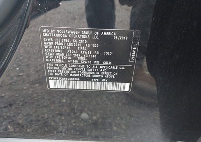 2019 Volkswagen Atlas 3.6l V6 Se W/technology, daño Lateral derecho, Iaai lote 44907917, foto 9 de 17