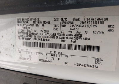 2020 Ford Transit-250, daño Normal Wear & Tear, Iaai lote 45522582, foto 9 de 16