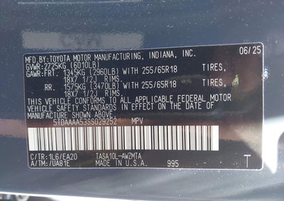 2025 Toyota Grand Highlander Xle, daño Frontal, Iaai lote 44993664, foto 9 de 16