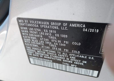 2019 Volkswagen Atlas 3.6l V6 Se W/technology, daño Trasero, Iaai lote 45605650, foto 9 de 16