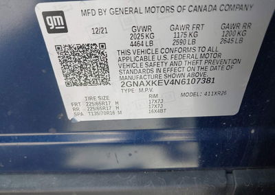 2022 Chevrolet Equinox Fwd Lt, Rear damage, Iaai lot 44957606, photo 9 of 16