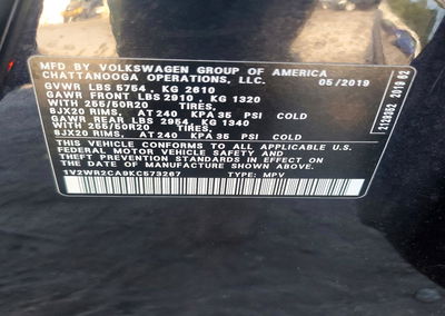 2019 Volkswagen Atlas Se, daño Trasero, Copart lote 57026186, foto 13 de 15