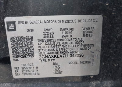 2020 Chevrolet Equinox Fwd Lt 1.5l Turbo, uszkodzenie: Prawy tył, Iaai lot 45136278, zdjęcie 9 z 16