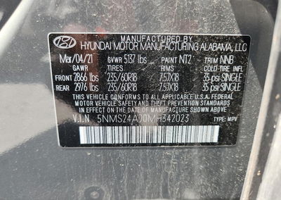 2021 Hyundai Santa Fe Sel, Rear End damage, Copart lot 61968706, photo 13 of 13