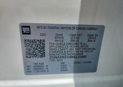 2022 Chevrolet Equinox Lt, Front End damage, Copart lot 61008136, photo 14 of 14