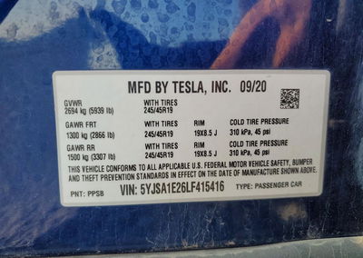 2020 Tesla Model S, daño Desgaste normal, Copart lote 62877026, foto 12 de 12