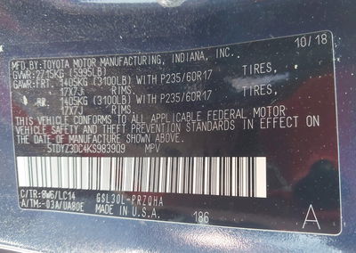 2019 Toyota Sienna Xle 8 Passenger, daño Frontal, Iaai lote 44853513, foto 9 de 15