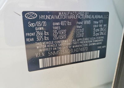 2020 Hyundai Santa Fe Se, uszkodzenie: Przód, Copart lot 60681226, zdjęcie 13 z 13