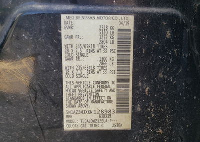 2019 Nissan Murano, uszkodzenie: Bok, Copart lot 67270985, zdjęcie 13 z 13