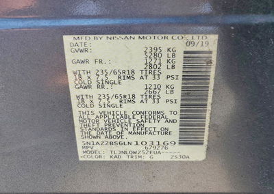2020 Nissan Murano Sv, uszkodzenie: Dach, Copart lot 62630686, zdjęcie 13 z 13