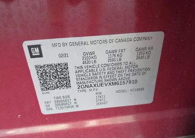 2021 Chevrolet Equinox Awd Lt, daño Trasero, Iaai lote 45896216, foto 9 de 16