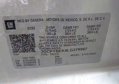 2020 Chevrolet Silverado 1500, daño Lateral izquierdo, Iaai lote 45404132, foto 9 de 16