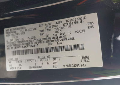 2019 Ford F-150 King Ranch/lariat/platinum/xl/xlt, daño Left & Right Side, Iaai lote 45005595, foto 9 de 16
