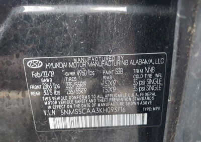 2019 Hyundai Santa Fe Limited 2.0t, daño Frontal derecho, Iaai lote 45860613, foto 9 de 16