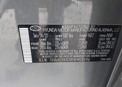 2022 Hyundai Santa Fe Sel, Rear damage, Iaai lot 45840836, photo 9 of 16