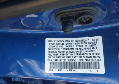 2020 Honda Civic Lx, daño Frontal derecho, Iaai lote 45359098, foto 9 de 16