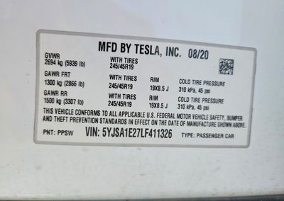 2020 Tesla Model S, daño Inundación, Copart lote 58943736, foto 12 de 14