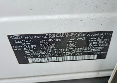 2020 Hyundai Santa Fe Sel, daño Lateral, Copart lote 68774996, foto 13 de 13