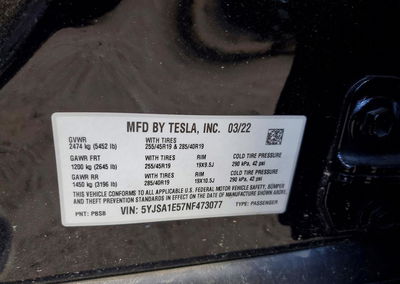 2022 Tesla Model S, uszkodzenie: Tył, Copart lot 57740926, zdjęcie 12 z 12