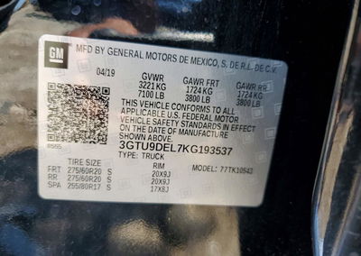 2019 Gmc Sierra K1500 Slt, Water/Flood damage, Copart lot 59332026, photo 12 of 13