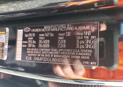 2024 Hyundai Santa Fe Xrt, daño Lateral, Copart lote 46626866, foto 14 de 16