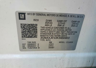 2019 Chevrolet Equinox Lt, Front End damage, Copart lot 58465086, photo 13 of 13